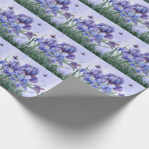 Papier Cadeau Jardin d'Iris pourpre avec papillons Botanique