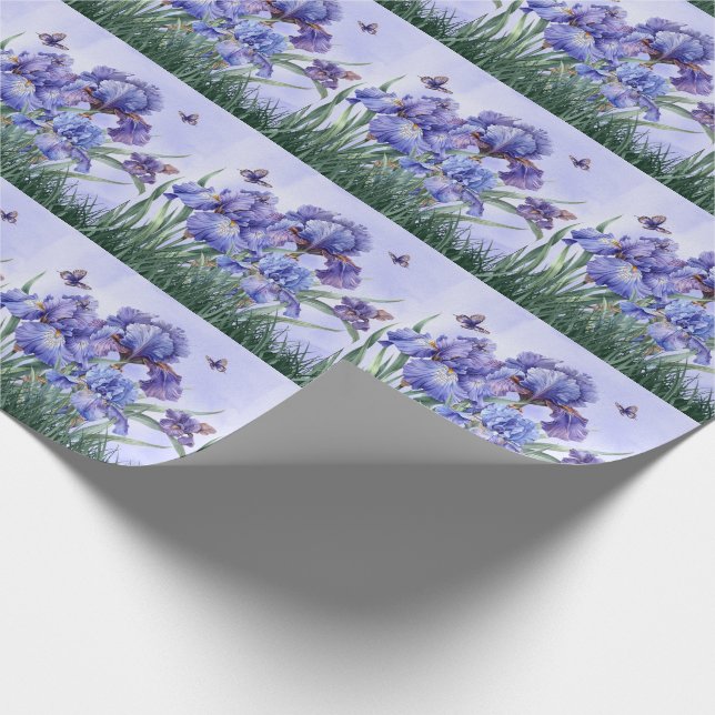 Papier Cadeau Jardin d'Iris pourpre avec papillons Botanique (Coin)