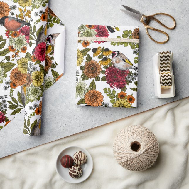 Papier Cadeau Jardin d'oiseaux et de fleurs 1 (Artisanat)