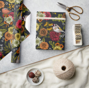 Papier Cadeau Jardin d'oiseaux et de fleurs 2