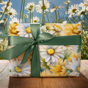 Papier Cadeau Jardin Élégant au Beurre Floral de Marguerite
