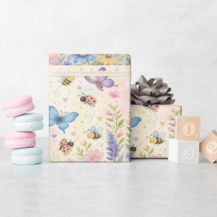 Papier Cadeau Jardin Fantaisiste Papillon coccinelle Abeilles Fl