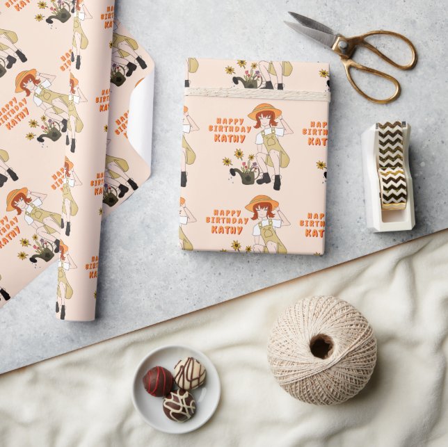 Papier Cadeau Jardin fille avec tournesol Joyeux anniversaire (Artisanat)