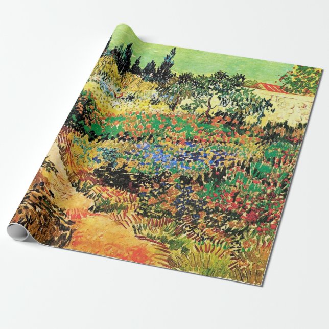 Papier Cadeau Jardin fleuri avec sentier par Vincent van Gogh. (Déroulé)