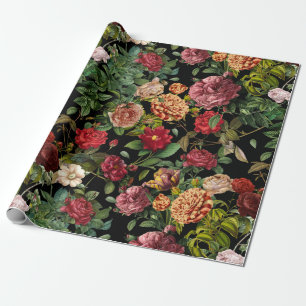 Papier Cadeau Jardin fleuri de nuit Vintage motif