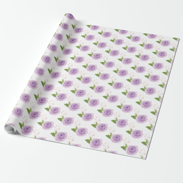 Papier Cadeau Jardin Fleurs d'aquarelle violette (Déroulé)