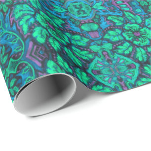 Papier Cadeau Jardin Fleurs magiques Bohème Arabesque Mint Green