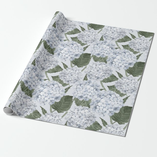 Papier Cadeau Jardin Floral d'Hydrangea Bleue  (Déroulé)