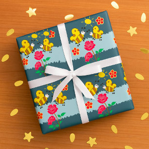Papier Cadeau Jardin Floral Rose et abeilles