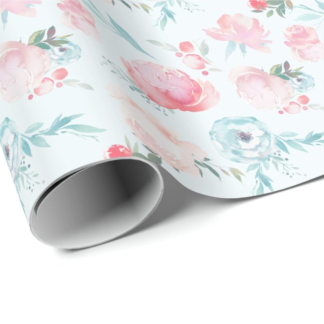 Papier Cadeau Jardin Floral rose Peony Motif Mariage (Coin rond)
