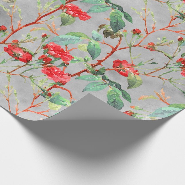Papier Cadeau Jardin Floral Rose rouge Vintage (Coin)