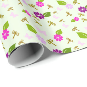 Papier Cadeau Jardin floral vert papier d'enveloppement d'annive