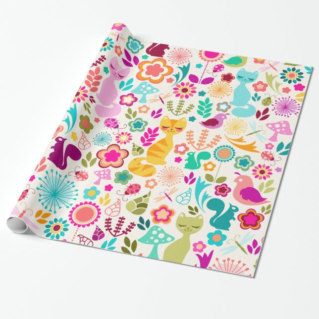 Papier Cadeau Jardin lunatique Kitty - papier d'emballage (Déroulé)