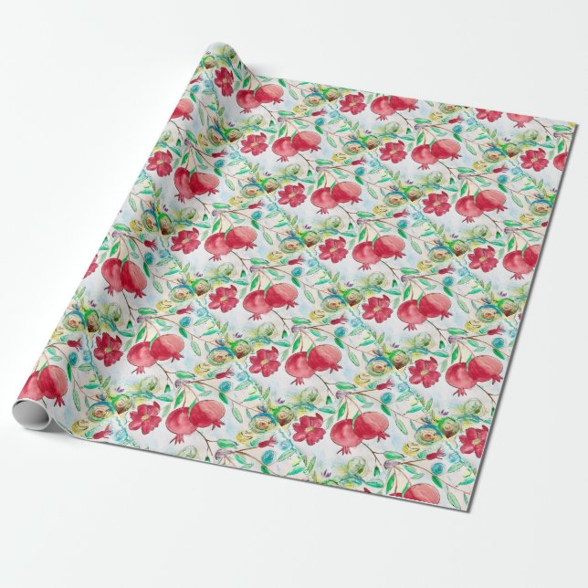 Papier Cadeau Jardin motif de la feuille de grenade (Déroulé)