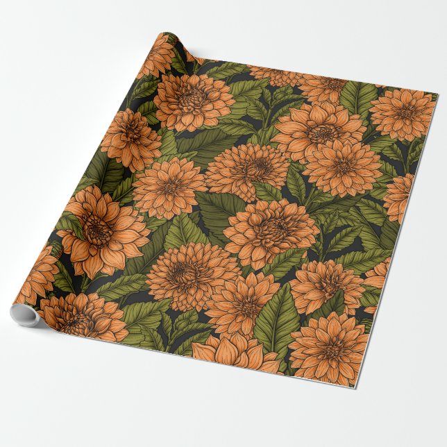 Papier Cadeau Jardin Orange Dahlia (Déroulé)