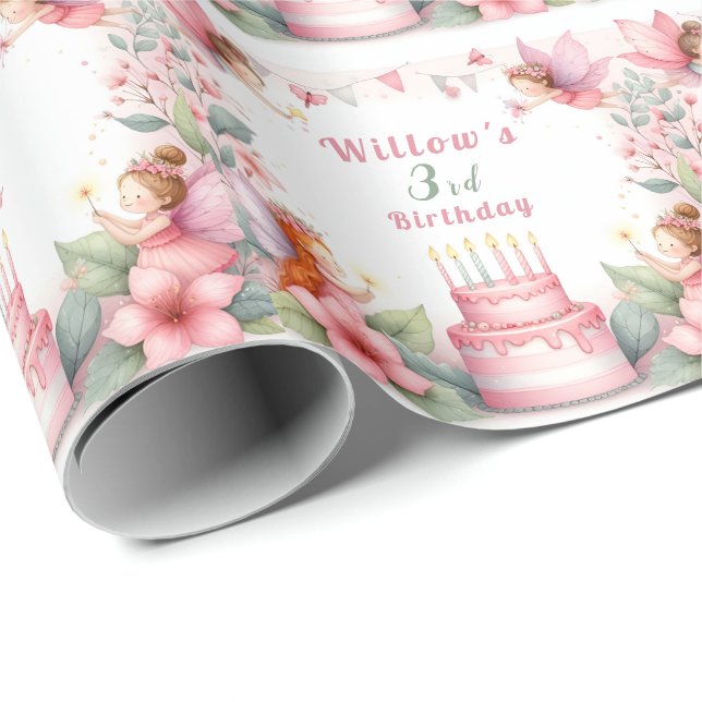 Papier Cadeau Jardin poilu rose enchanté - Anniversaire (Coin rond)