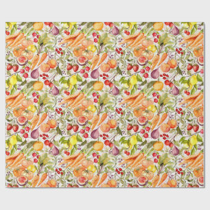 Papier Cadeau Jardin Potager Récolte Aquarelle Fruits & Légumes