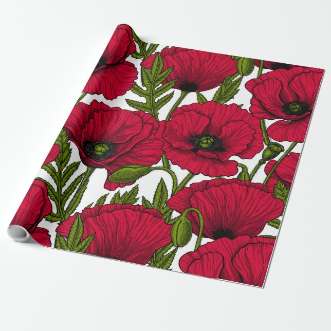 Papier Cadeau Jardin Red Poppy 2 (Déroulé)