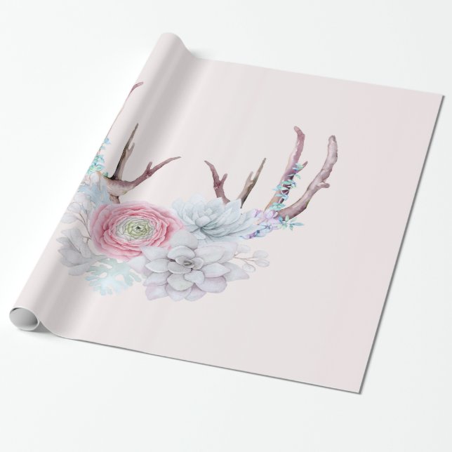 Papier Cadeau Jardin rose de Succulent de fleurs d'andouillers (Déroulé)