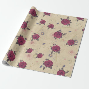 Papier Cadeau Jardin Rose vintage élégant