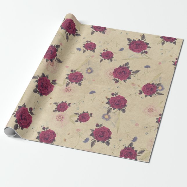 Papier Cadeau Jardin Rose vintage élégant (Déroulé)