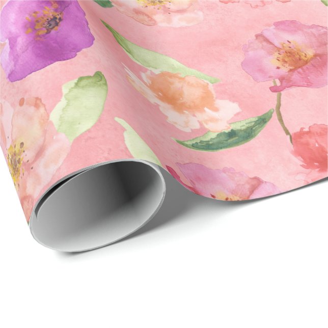 Papier Cadeau Jardin rose violet Jardin Floral (Coin rond)