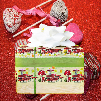 Papier Cadeau Jardin Rouge Berry Toadstool Verdure Magie Champig