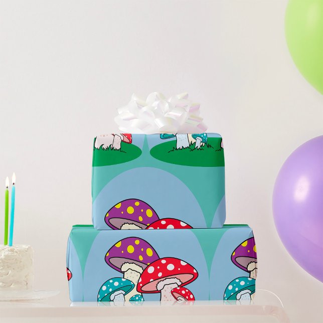 Papier Cadeau Jardin vibrant de champignons amanites (Créateur téléchargé)