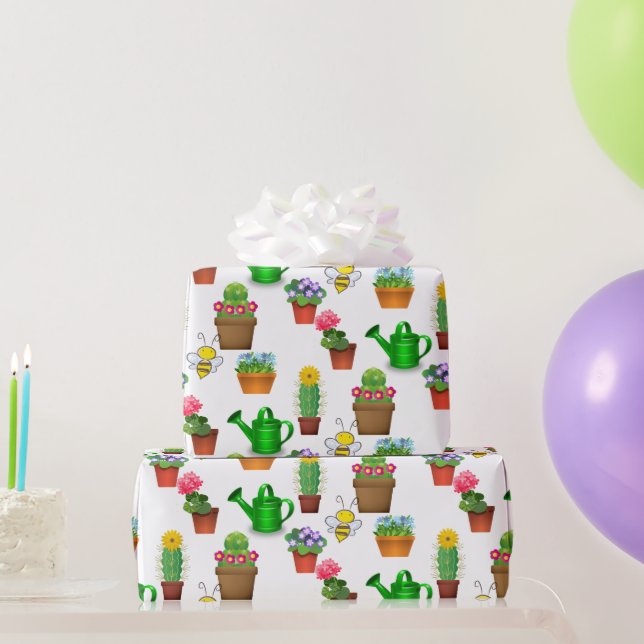 Papier Cadeau Jardinage Cactus Plantes succulents et pointillés (Cadeaux de fête)
