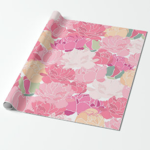 Papier Cadeau Jardins Floraux de Pivoines Roses Fleurs Féminines