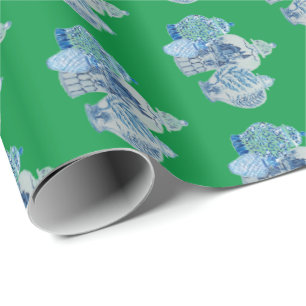 Papier Cadeau Jarres de gingembre bleu et blanc peintes à la mai