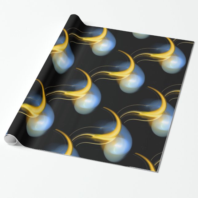 PAPIER CADEAU JAUNE BLEU BLANC PERLES ALIENS (Déroulé)
