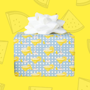 Papier Cadeau Jaune Citron Goutte Bleu Blanc à Carreaux Rétro