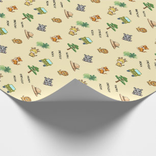 Papier Cadeau Jaune Clair Anniversaire Personnalisé Safari Anima