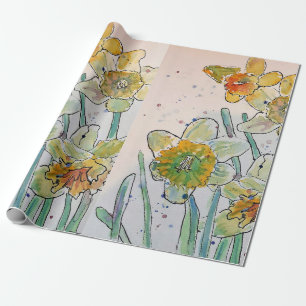 Papier Cadeau Jaune Daffodil Fleurs de printemps Aquarelle