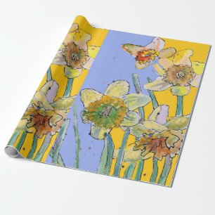 Papier Cadeau Jaune Daffodique Purple Fleurs de printemps Aquare
