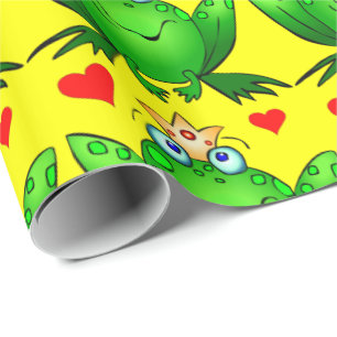 Papier Cadeau Jaune de prince Cute Cartoon Frog Cheerful de