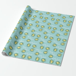 Papier Cadeau Jaune et Aqua Vintage Ressort Mariage Floral