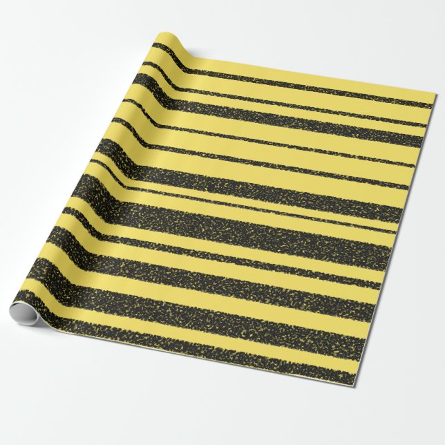 Papier Cadeau Jaune et noir Abeille-Comme le motif de rayures (Déroulé)