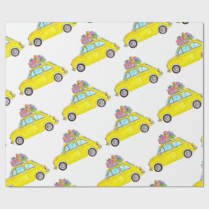 Papier Cadeau Jaune Fiat 500 cadeaux de Noël Aquarelle