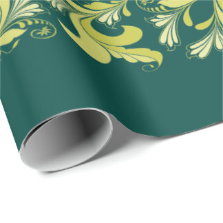 Papier Cadeau Jaune floral de vert de motif de victorian élégant