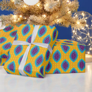 Papier Cadeau Jaune Gold Purple Et Bleu Motif Africain