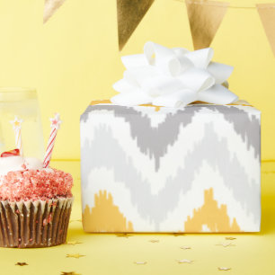 Papier Cadeau Jaune Gris Zigzags Ikat Motif