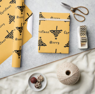 Papier Cadeau Jaune moderne Noir Noël Arbre Motif Fête