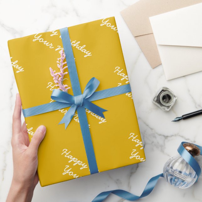 Papier Cadeau Jaune moutarde personnalisé Anniversaire (Cadeaux)
