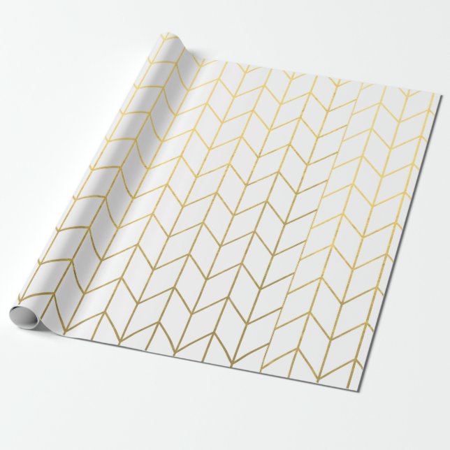 Papier Cadeau Jaune Or Chevron Blanc Moderne Chic (Déroulé)