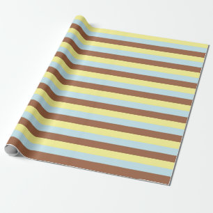 Papier Cadeau Jaune pâle, bleu pastel et rayures Brown