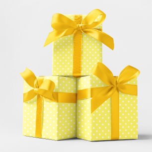Papier Cadeau Jaune pastel et petits pois blancs