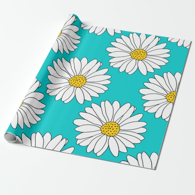 Papier Cadeau Jaune Turquoise Blanc Motif (Déroulé)