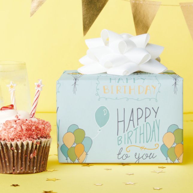 Papier Cadeau Jaune Vert Bleu Joyeux Ballons d'anniversaire (Fête d'anniversaire)